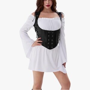 Steam Punk Black Faux Leather Corset